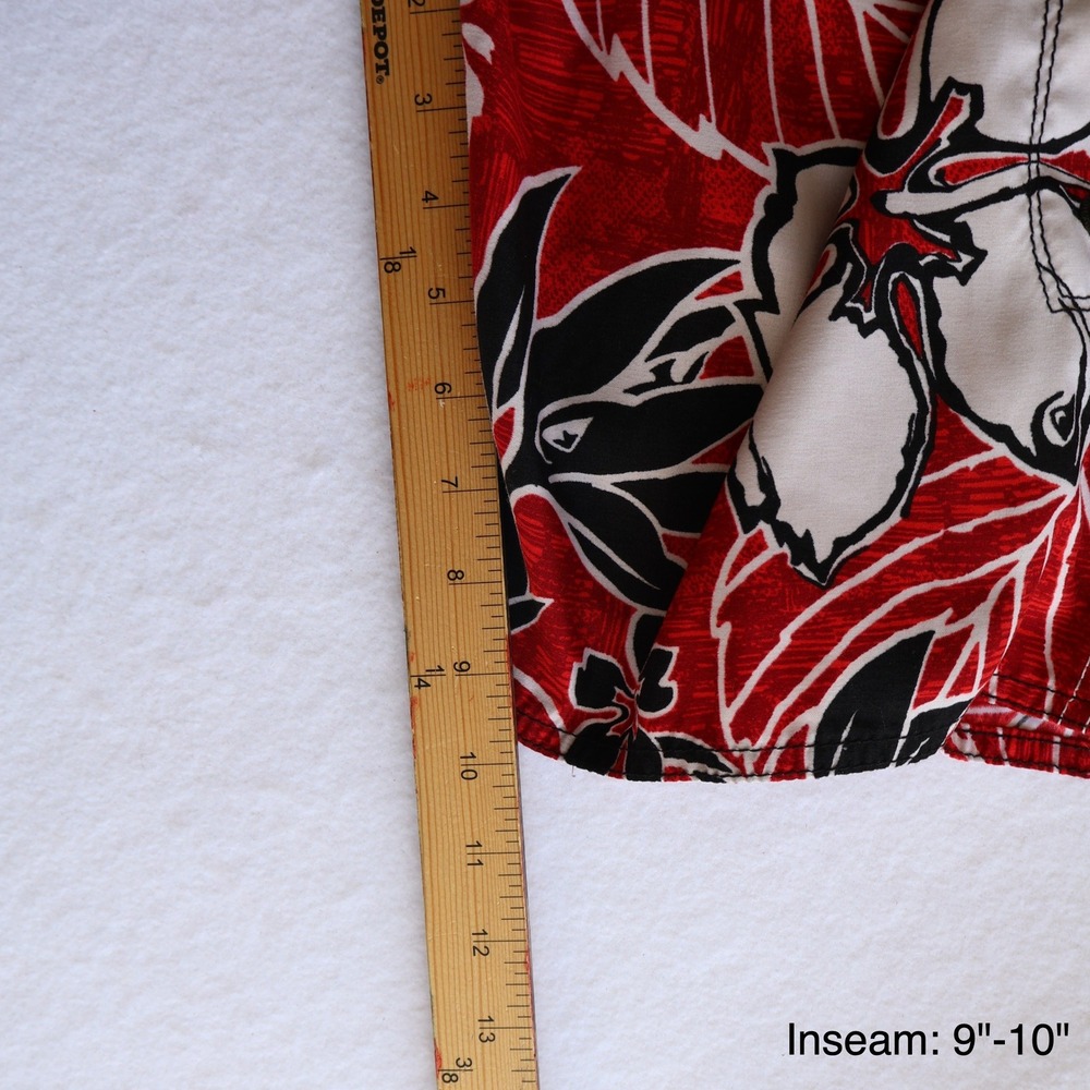 Vintage Quiksilver Mens Red Hibiscus Floral Board Shorts Swim Trunks Size 33 Y2K - Picture 10 of 10